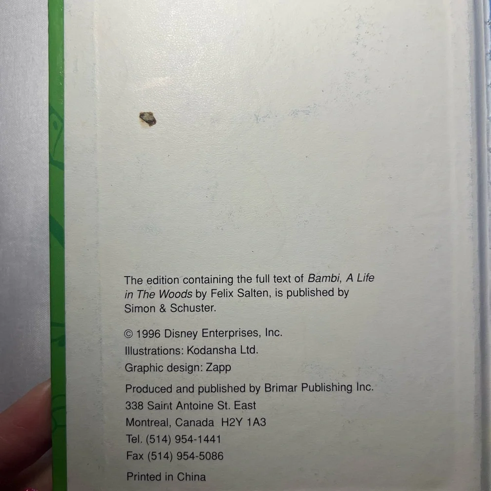 Vintage 1996‎ Disney Bambi Mini Book Deer Fawn Story Life in Woods
